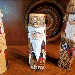 Folk Art CARVED SANTAS SET OF SIX BY ARTIST DONIS MITCHELL SIGNE DATED 90'S