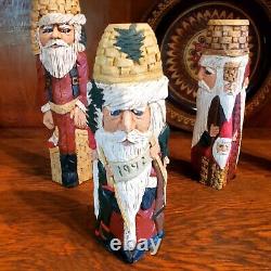 Folk Art CARVED SANTAS SET OF SIX BY ARTIST DONIS MITCHELL SIGNE DATED 90'S