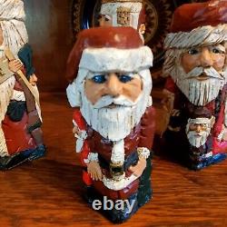 Folk Art CARVED SANTAS SET OF SIX BY ARTIST DONIS MITCHELL SIGNE DATED 90'S