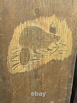 Folk Art Carved Beaver Embellished Native American Sweat Lodge Collapsible Seat
