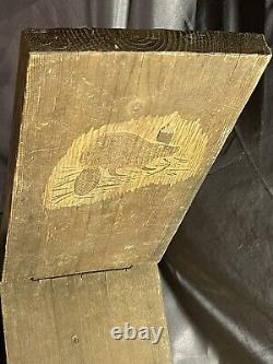 Folk Art Carved Beaver Embellished Native American Sweat Lodge Collapsible Seat
