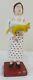 Folk Art Carved & Painted Wood Figure Of A Woman Holding A Yellow Cat C. 1970's