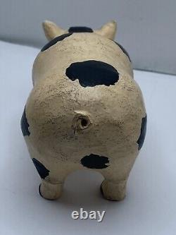 Folk Art Carved Pig Figurine Hand Carved Hand Painted Vintage VTG 6in