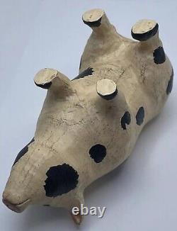 Folk Art Carved Pig Figurine Hand Carved Hand Painted Vintage VTG 6in