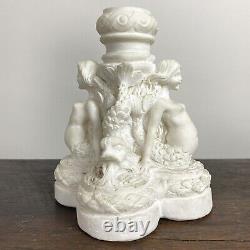 Folk Art Carved Stone Mermaid And Fish Fountain Candle Holder