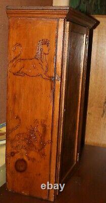 Folk Art Carved Wood Cabinet with Lock and Key 1902