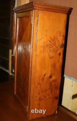 Folk Art Carved Wood Cabinet with Lock and Key 1902