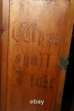 Folk Art Carved Wood Cabinet with Lock and Key 1902