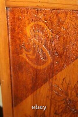 Folk Art Carved Wood Cabinet with Lock and Key 1902