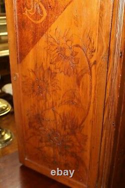Folk Art Carved Wood Cabinet with Lock and Key 1902