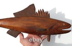 Folk Art Carved Wood Carving Wall Hanging Bass Fish Charles W. Topping Antique
