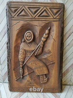 Folk Art Carved Wood European Woman Tradional Clothing 9x14 Vintage Primitive