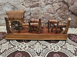 Folk Art Carved Wood Ox and Wagon Cigarette Dispenser Tobacco