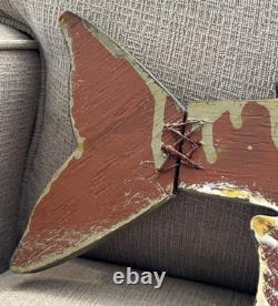 Folk Art Carved Wood & Painted Lake Trout Wall Hanging Signed J. Terrio 24