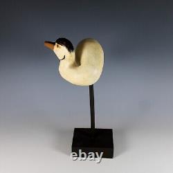 Folk Art Carved Wood Shorebird Egret With Glass Eyes