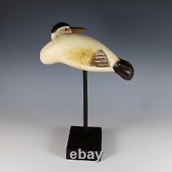 Folk Art Carved Wood Shorebird Egret With Glass Eyes