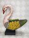 Folk Art Carved Wood Swan Bowl Planter On Pedestal Goose Bird 17.5x 14
