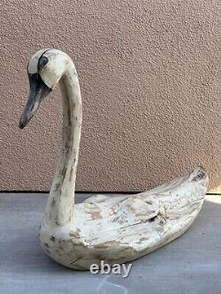 Folk Art Carved Wood White Swan Sculpture Decoy 36x 26