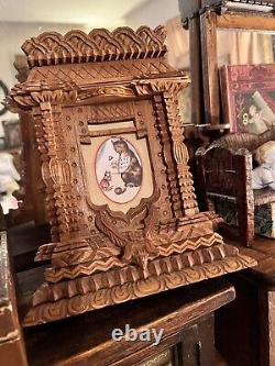 Folk Art Carved Wood Window Photo Frame Tramp Art Style Nepal