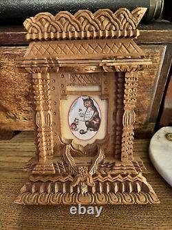 Folk Art Carved Wood Window Photo Frame Tramp Art Style Nepal