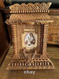 Folk Art Carved Wood Window Photo Frame Tramp Art Style Nepal