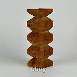 Folk Art Carved Wooden Sculpture in Architectural Form With Carved Words, Signed