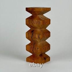 Folk Art Carved Wooden Sculpture in Architectural Form With Carved Words, Signed