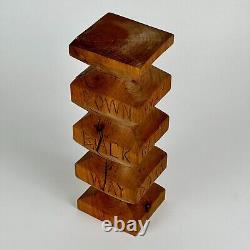 Folk Art Carved Wooden Sculpture in Architectural Form With Carved Words, Signed