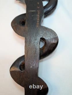 Folk Art Carving of the Rod of Asclepius Vintage Wall Hanging 19in