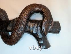 Folk Art Carving of the Rod of Asclepius Vintage Wall Hanging 19in