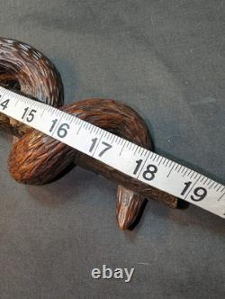 Folk Art Carving of the Rod of Asclepius Vintage Wall Hanging 19in