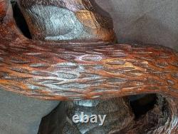 Folk Art Carving of the Rod of Asclepius Vintage Wall Hanging 19in