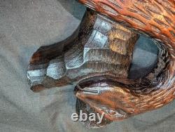 Folk Art Carving of the Rod of Asclepius Vintage Wall Hanging 19in