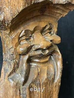 Folk Art Cedar Stump Hand Carving, Whimsical, Large 25, Wall Hanging, Vintage, Gift