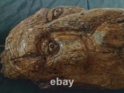 Folk Art Cedar Stump Hand Carving, Whimsical, Large 25, Wall Hanging, Vintage, Gift