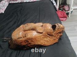 Folk Art Cedar Stump Hand Carving, Whimsical, Large 25, Wall Hanging, Vintage, Gift