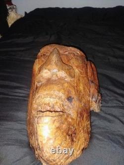 Folk Art Cedar Stump Hand Carving, Whimsical, Large 25, Wall Hanging, Vintage, Gift