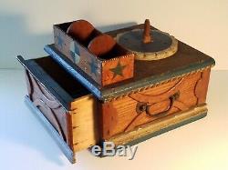 Folk Art Early Sewing Ballot Box Painted Carved