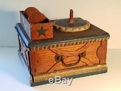 Folk Art Early Sewing Ballot Box Painted Carved