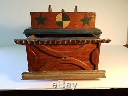 Folk Art Early Sewing Ballot Box Painted Carved