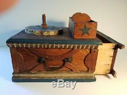 Folk Art Early Sewing Ballot Box Painted Carved