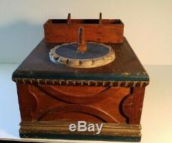 Folk Art Early Sewing Ballot Box Painted Carved