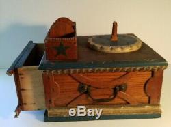 Folk Art Early Sewing Ballot Box Painted Carved