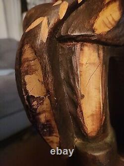 Folk Art HAND CARVED WOOD TIKI TAHITIAN Men 22 Tall SOLID Wood Rare
