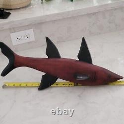 Folk Art Hand Carved 20 Wooden Shark Primitive & Fantastic