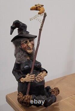 Folk Art Hand Carved Halloween Witch Artist Doll Decoration Figure Doll