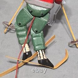 Folk Art Hand Carved Skier Puppet, Ornament Ski Figure Mountain