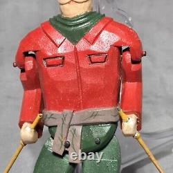 Folk Art Hand Carved Skier Puppet, Ornament Ski Figure Mountain