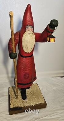 Folk Art Hand Carved St. Nicholas Santa Figure Lg Maine Wood America's Carvers