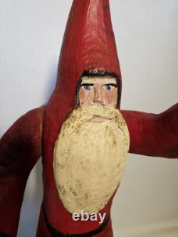 Folk Art Hand Carved St. Nicholas Santa Figure Lg Maine Wood America's Carvers